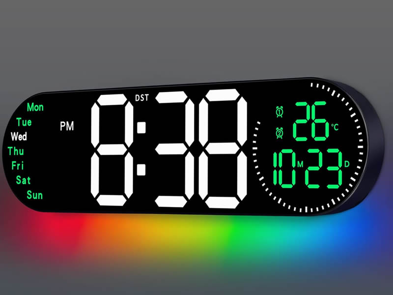 17 Inch/43CM Digital LED Clock With Large Digits, Temperature/Date Display (Blue + White + Green)