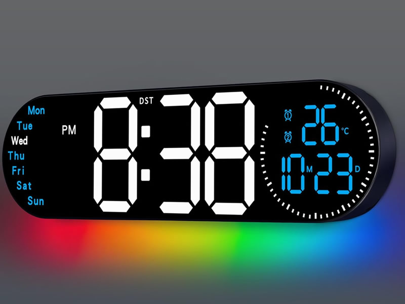 17 Inch/43CM Digital LED Clock With Large Digits, Temperature/Date Display (Ice Blue)